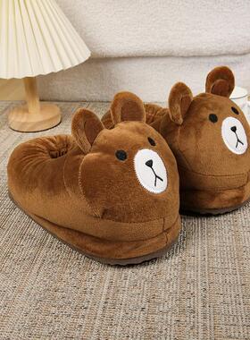 可爱毛毛绒棉拖鞋女男秋冬季2024新款室内家居用外穿保暖卡通棉鞋