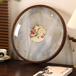 胡桃木钟表挂钟客厅时钟挂墙实木2025新款简约大气高级感装饰挂表