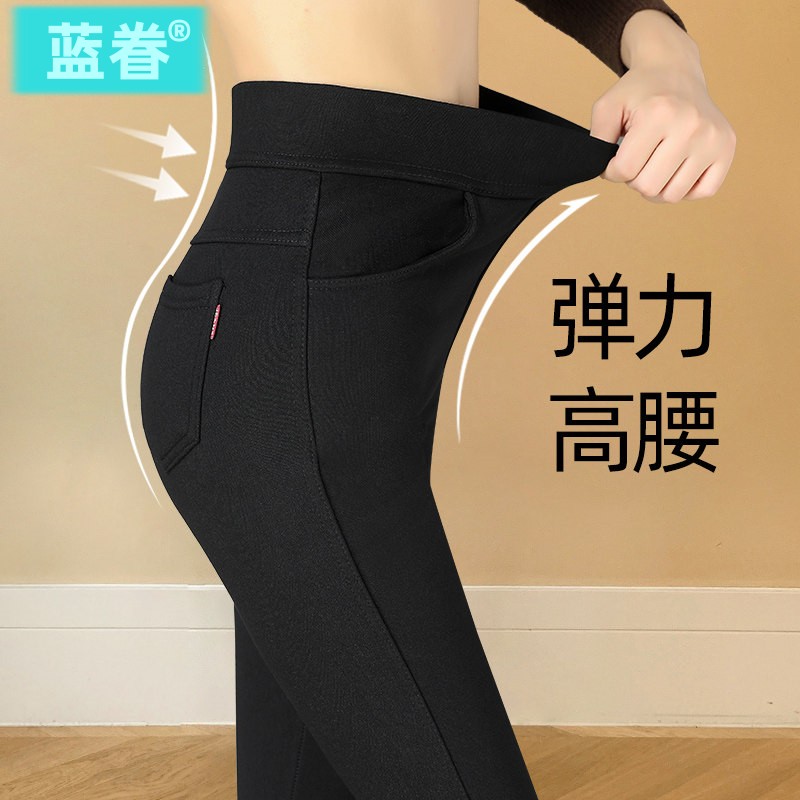 高腰打底裤女外穿时尚潮流春秋薄款黑色显瘦小脚裤紧身弹力小黑裤