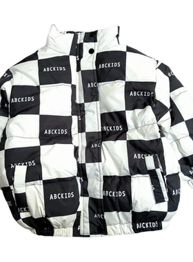 abc秋冬男童中大童黑白格轻薄羽绒服中长款