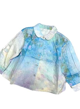 安米莉秋季女童印花长袖衬衣纯棉衬衫宽松版