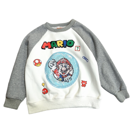 秋冬男童女童超级马里奥卫衣可翻面亮片