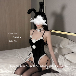cutie：主人不要 甜美兔女郎火辣开档免脱连体衣丝绒cos制服套装