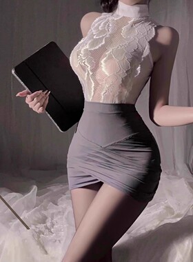 cutie新款空姐秘书包臀裙黑丝连裤套装酒吧性感镂空制服小胸制服