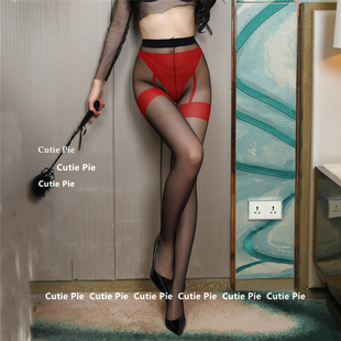 cutie：黑色情调性感丝袜超薄款 袜女 透视假吊带袜透明私房免脱裤
