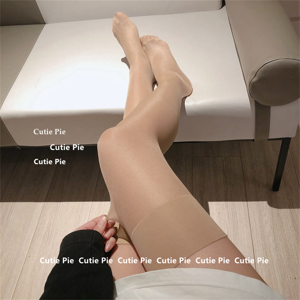 cutie：12d闪光丝罗口长筒袜黑丝丝袜少女薄款过膝大腿袜油光白丝