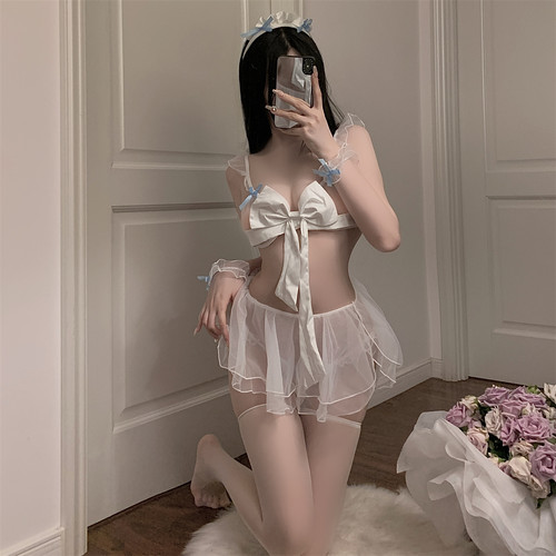 cutie:做你的猫内衣性感甜美蝴蝶结白丝甜美女仆网纱透明制服套装