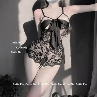 cutie：塞纳春水内衣吊带连衣裙蕾丝性感黑丝镂空吊袜带少女套装