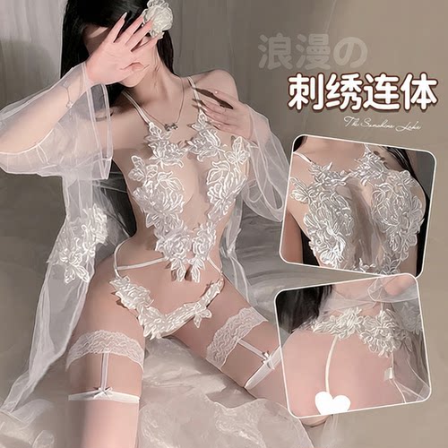 cutie内衣夏季新款性感透视黑丝长筒连体衣纯欲风刺绣蕾丝套装女