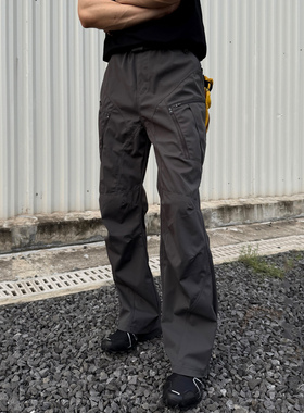 DSRG美式硬壳弯刀裤男多裁片拼接三防户外直筒工装裤松紧腰冲锋裤