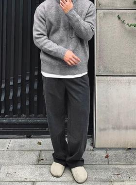 DSRG老钱风毛呢西裤软糯慵懒休闲裤男针织直筒纯色烫缝板正长裤