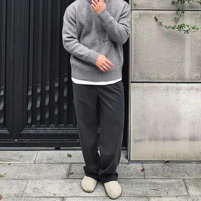 老钱风直筒毛呢西裤长裤