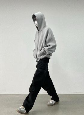 DSRG灰色连帽开衫卫衣500g重磅廓形boxy版型基础纯色拉链外套情侣