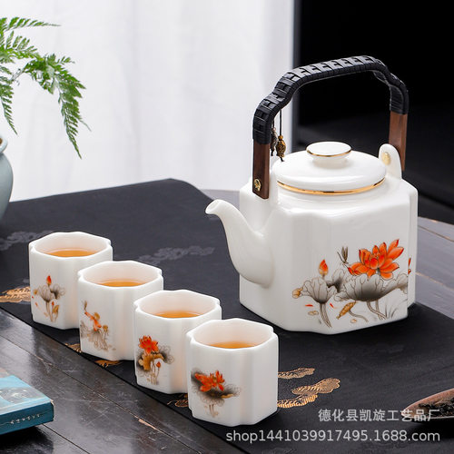 新款大容量提梁壶茶杯茶具套装羊脂玉瓷礼盒装家用送礼茶具