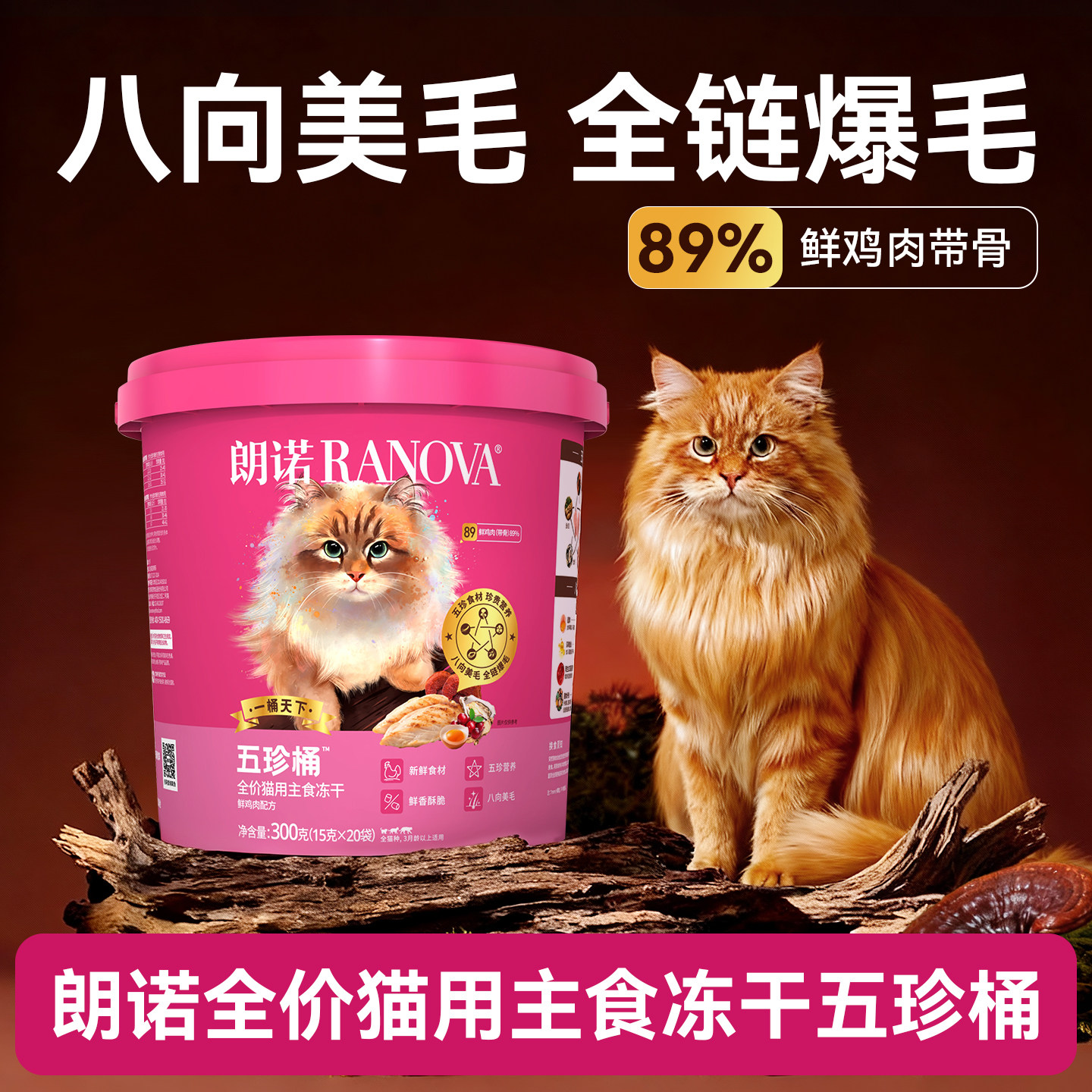 朗诺营养美毛猫用全价主食冻干300g五珍桶鲜鸡肉配方自有工厂,宠物/宠物食品及用品,猫全价冻干粮,淘宝优惠券,粉丝福利购,淘宝优惠卷