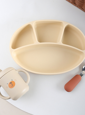 宝宝硅胶分格吸盘餐盘防尘盖 婴儿专用辅食餐具 儿童吃饭碗盘
