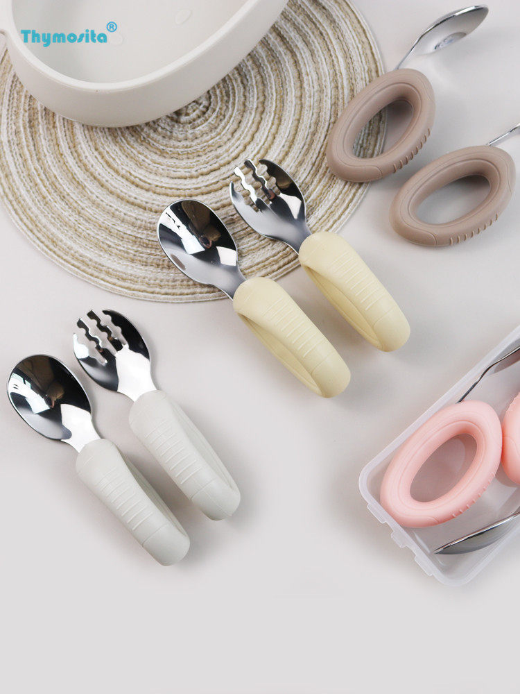 宝宝辅食叉勺硅胶不锈钢