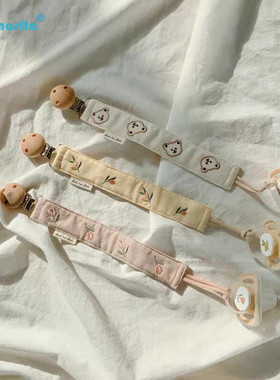 婴儿布艺刺绣奶嘴链 宝宝牙胶小玩具防掉链 ins风超轻安抚奶嘴链