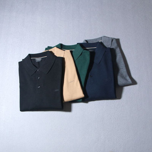 翻领羊毛衫 B纯元 长袖 商务休闲针织POLO衫 毛衣 欧美简约男士