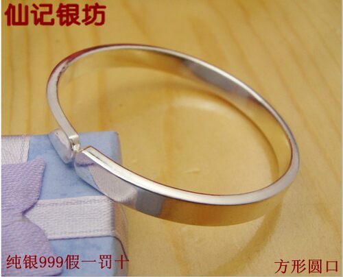 手工光面情侣纯银手镯仙记银坊