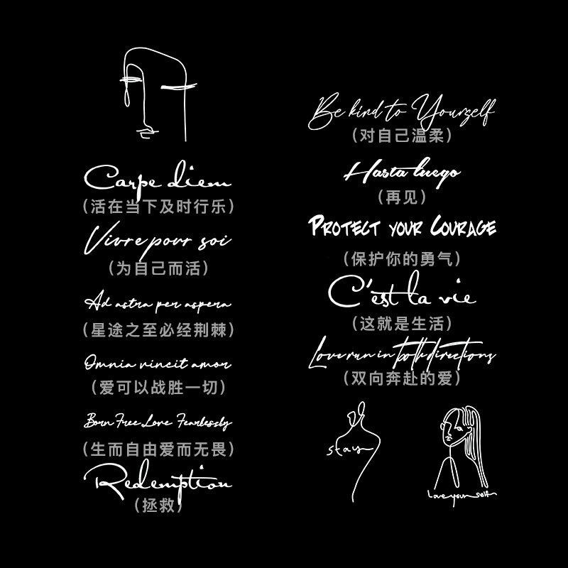 uliao 14张英文句子草本纹身贴防水持久手臂洗不掉不反光果汁贴