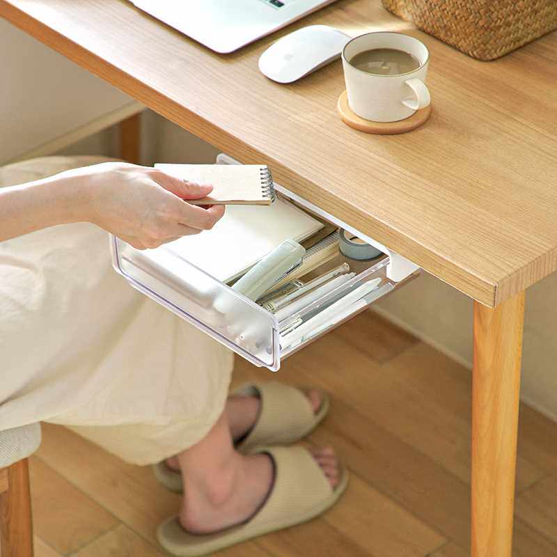 懒角落桌下收纳盒抽屉式隐形桌底盒书桌底置物架办公文具整理神器