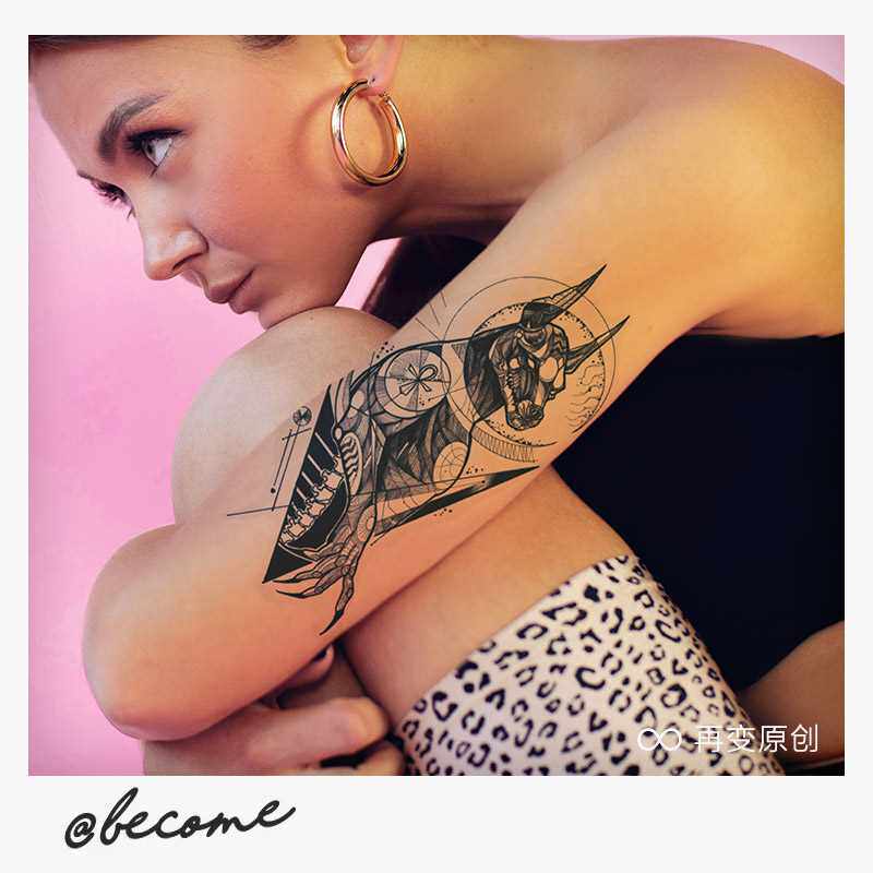 再变@become阿努比斯草本花臂半纹身贴女防水持久男小腿两周