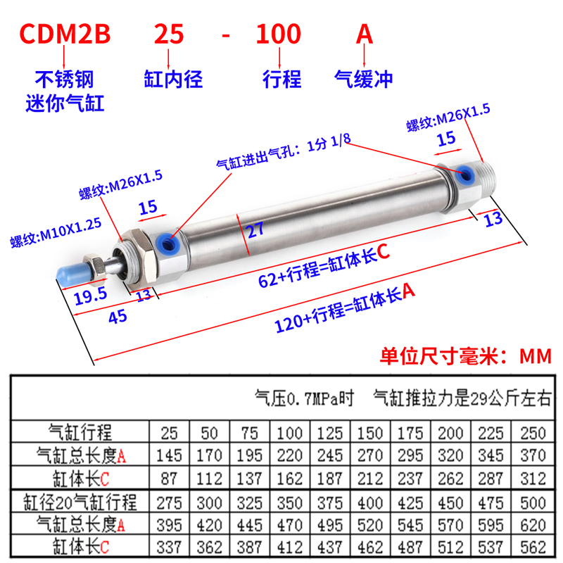 SMC气缸CDM2E25-20Z CM2C25-25 CDM2D25-50Z CM2BZ25-80-60-100AZ
