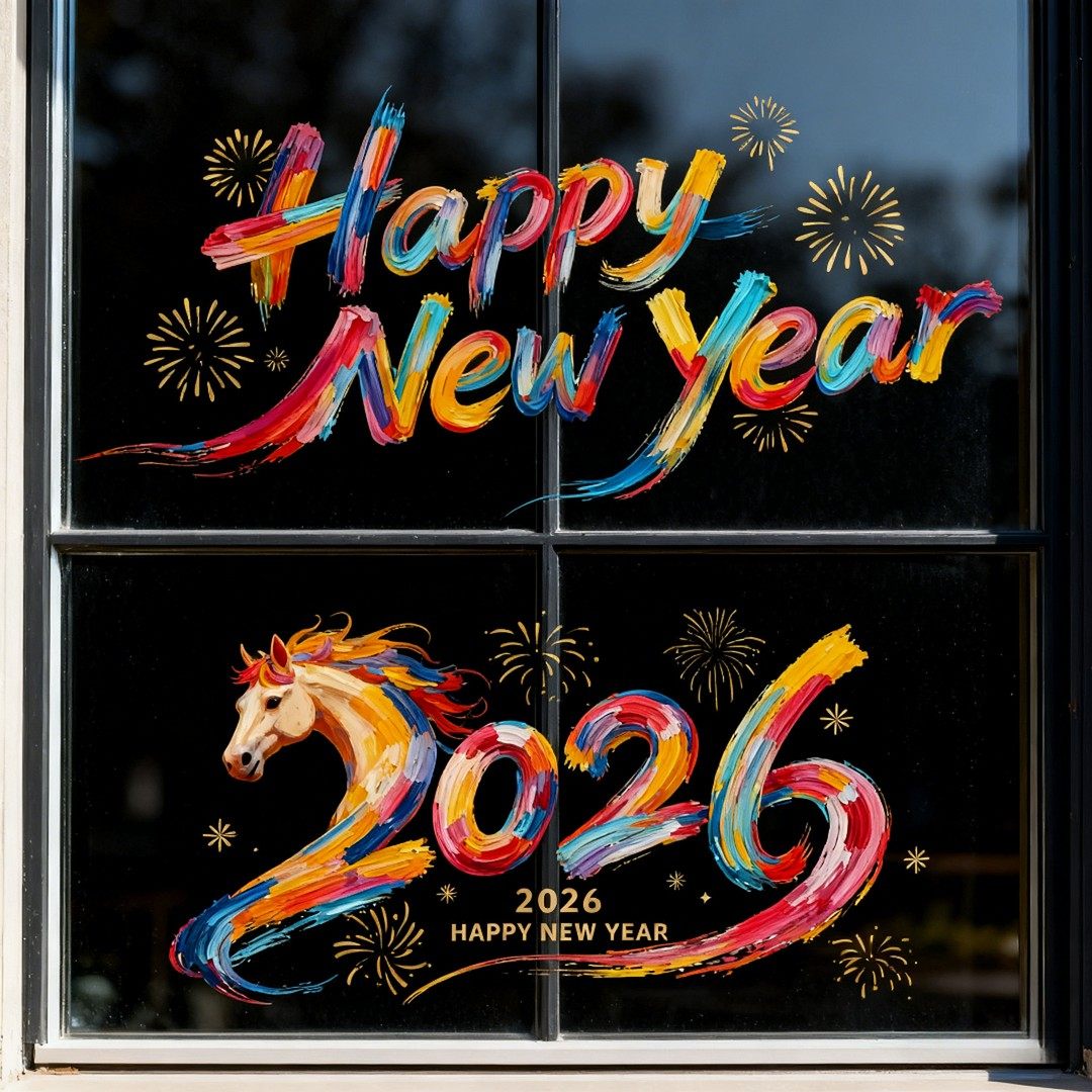 2026马年静电贴春节新年装饰窗花门贴屋内玻璃窗贴纸过年氛围布置