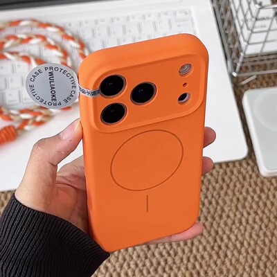磁吸精孔液态硅胶一体ai拍照按键适用苹果iPhone17promax手机壳16pro保护套15promax全包Air高级感简约星宇橙