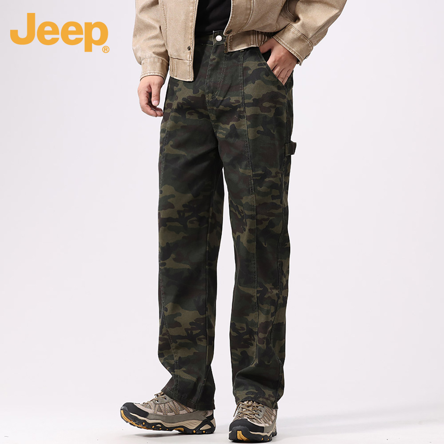 Jeep吉普 高端美式复古水洗做旧高街加绒迷彩休闲阔腿牛仔工装裤,男装,时尚工装裤,淘宝优惠券,粉丝福利购,淘宝优惠卷