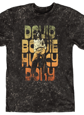 摇滚歌手大卫 鲍伊 David Bowie Face 做旧蜡染水洗复古蜡染T恤