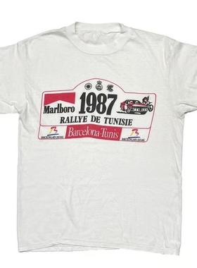 欧美休闲复古西部牛仔风FI赛车阿美咔叽风美式男士口袋短袖T恤