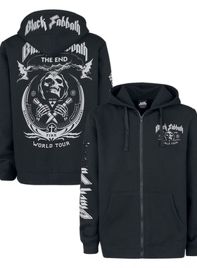 美式复古Black Sabbath黑色安息日暗黑男士纯棉连帽拉链卫衣外套