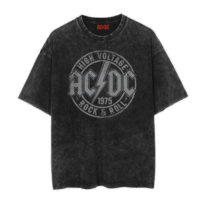 ACDC短袖摇滚男士做旧水洗T恤