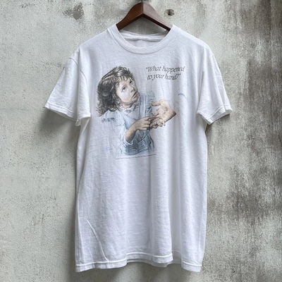 美式小女孩图案复古短袖纯棉T恤