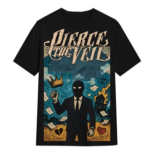 Pierce The Veil皮尔斯面纱黑金属乐队暗黑美式重磅男纯棉T恤短袖