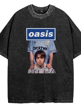oasis绿洲乐队摇滚朋克oversize高街欧美水洗复古黑色做旧短袖T恤