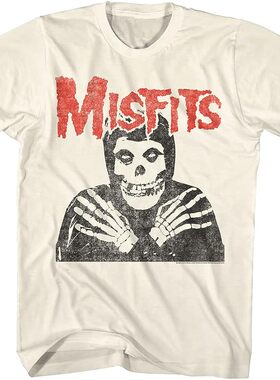 The misfits乐队摇滚硬核朋克风格复古美式街头骷髅头图案男士T恤