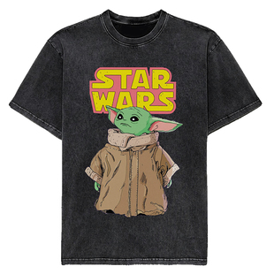 星球大战1977好莱坞经典电影联名直喷印花美式复古水洗做旧T恤男