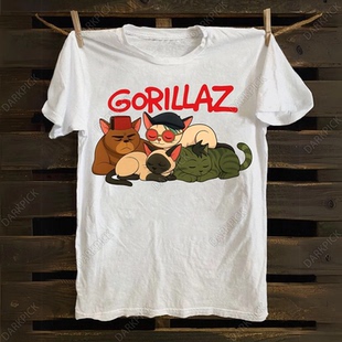 Gorillaz街头霸王英国虚拟乐队卡通形象街头潮酷摇滚高街短袖T恤