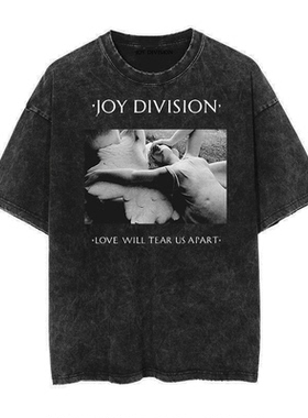 柯蒂斯Joy Division无线电波图 快乐分裂乐队做旧水洗复古蜡染T恤