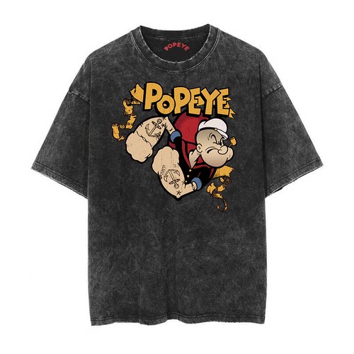 大力水手短袖男士做旧蜡染T恤