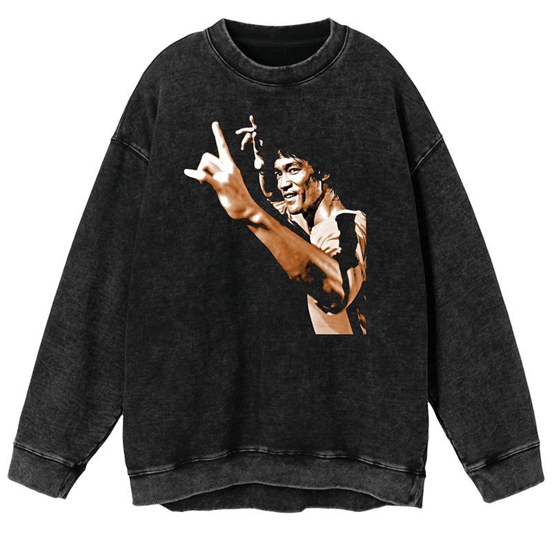 李小龙青蜂侠中国功夫双节棍之父截拳道港风水洗复古男士圆领卫衣