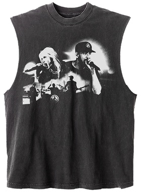 LINKIN PARK林肯公园乐队欧美潮牌涂鸦设计小众休闲背心无袖T恤男