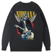 新Nirvana涅槃乐队Cobain柯本吉他摇滚美式 休闲宽松针织圆领毛衣