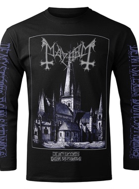 2026秋冬黑金属MAYHEM 乐队暗黑摇滚美式复古纯棉男士重磅长袖T恤