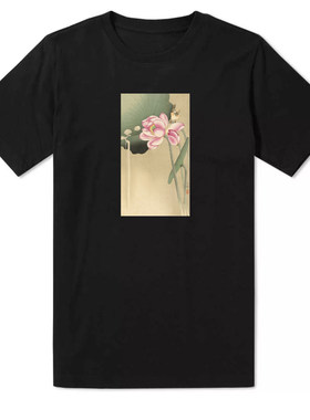 日本浮世绘小原国画荷花艺术短袖