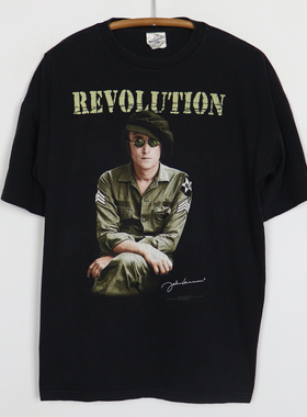 1980s John Lennon The Beatles披头士列侬复古重磅落肩男士T恤