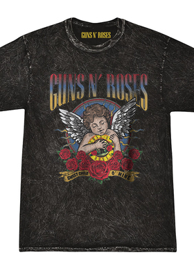 新款Guns N Roses枪花朋克摇滚乐队水洗复古做旧欧美潮牌直喷T恤
